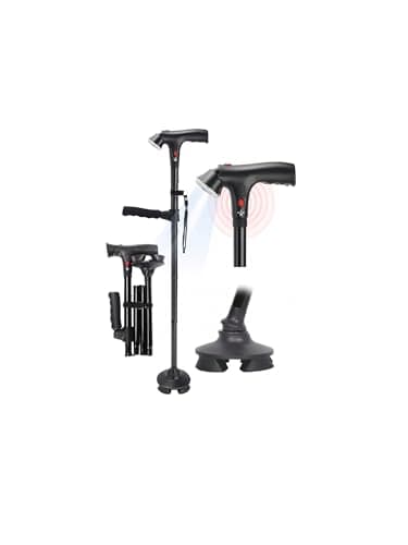 TIRAROME Bastón para Caminar 3-en-1 con Luz LED y Alarma SOS