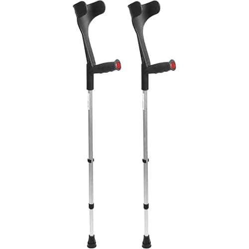 PEPE Mobility Forearm Crutches for Adults (x2 Units) Open Cuff, Adjustable Height, Aluminium, Lightweight Elbow Crutches, Black, Made in Europe