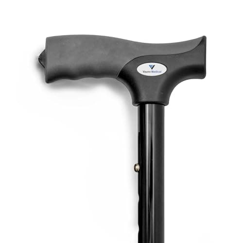 FSA/HSA Eligible, Vaunn Medical Easy Grip Height Adjustable Folding Cane/Walking Stick with Strap/Pouch- Compact, Portable, and Safe Walking Assistant- Non-Slip Grip Handle- Men, Women, Elderly