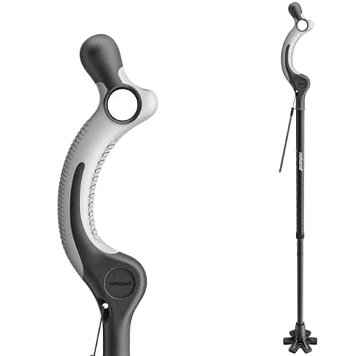 REHAND Adjustable Walking Cane for Seniors Adults - Ergonomic Anti-Slip Grip, 10 Height Settings (40"-49"), 350lbs Weight Capacity, Self-Standing Foldable Cane with Enhanced Anti Slip Base