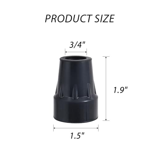 Walking Cane Tips 3/4 Inch Heavy Duty Black Cane Rubber Tips Replacement, 2Pack