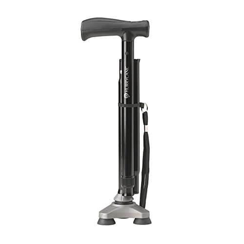 HurryCane Freedom Edition Foldable Walking Cane With T Handle - Enhanced Mobility Support - Patented SteadiGrip Base - Adjustable Height - Lightweight Foldable Design - Black