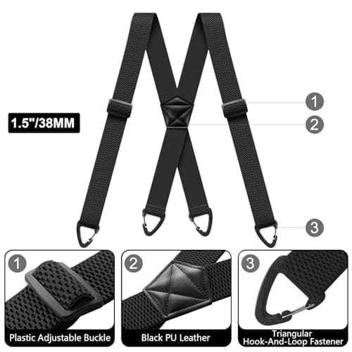 Hidden Suspenders for Men 1.6 Inch Wide X Back Adjustable Elastic Men's Suspenders Under Clothes with 4 Snap Loop for Jeans Pants Black