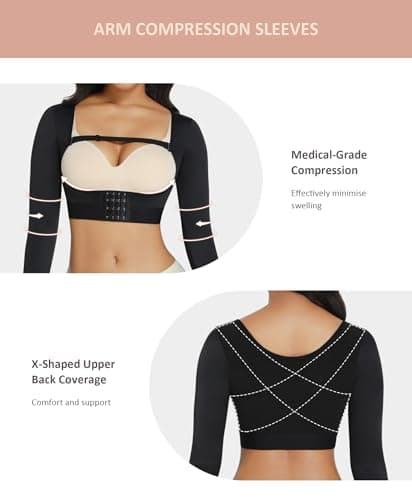 FeelinGirl Arm Compression Sleeve Women Front Closure Long Sleeve Arm Garment Post Arm Lipo Garment Black XXL