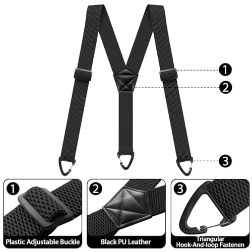 Men's Suspenders 1.6 Inch Wide Hidden Suspenders for Men Heavy Duty Adjustable Elastic Braces Under Clothes with 4 Snap Loop for Jeans Pants Black