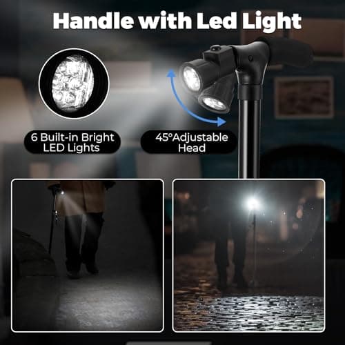 Walking Cane for Men Women: Ohuhu Walking Canes with LED Light Folding Walking Stick Adjustable Free Standing Canes with Wrist Strap Travel Bag for Seniors Adults
