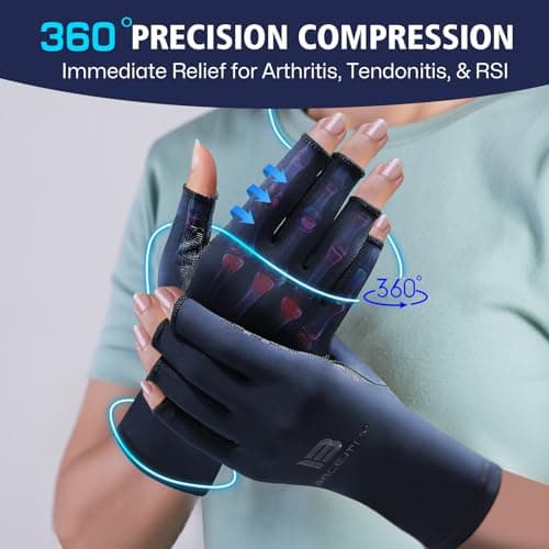 Compression Arthritis Gloves Women Men for Pain - LYCRA Carpal Tunnel Relief Gloves, Fingerless Hand Support Gloves for Swelling,Trigger Finger,Rheumatoid,Tendonitis,Crocheting. Fit Palm 7.4"-8.3" M