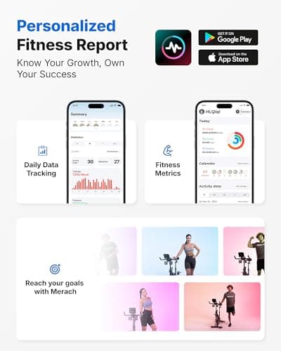 Merach Exercise Bike, Brake Pad/Magnetic Stationary Bike with Exclusive App, Low Noise Indoor Cycling Bike with 270LBS Weight Capacity, Dumbbell Rack and Fitness Courses for Weight Loss