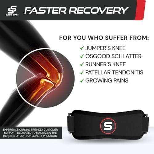 Sleeve Stars Swedish Brand Patellar Tendon Support Strap for Women & Men Effective Osgood Schlatter Knee Brace Youth & Kids Knee Brace with 3 Adjustable Length fits 7"-15" (Single/Black/Kids)