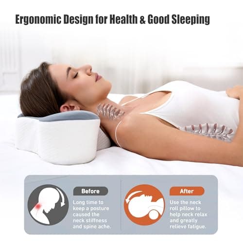 Bespilow Travel Cervical Pillow for Sleeping, Small Memory Foam Neck Pillow with Cooling Washable Cover, Compact Ergonomic Neck Support Travel Pillow for Car Camping, RV, Road Trip & Passenger Seat