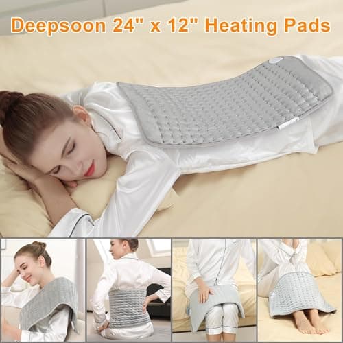 Deepsoon Heating Pad,Electric Heating Pads for Back,Neck,Moist Heating Pad for Abdomen Shoulder Knee Legs,Dry/Moist Heat&Auto Shut Off,Mother's Day Birthday for Men and Women,Light Gray,24x12 Inch