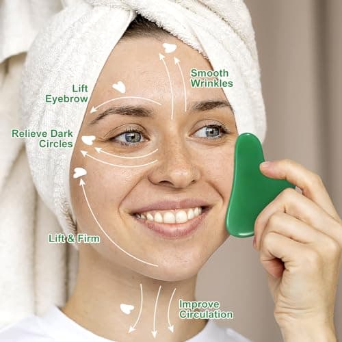 rosenice Gua Sha Facial Tools Guasha Tool Gua Sha Jade Stone Manual Massage Sticks for Jawline Sculpting and Puffiness Reducing for Face Body Tensions Reduce Festive Gifts