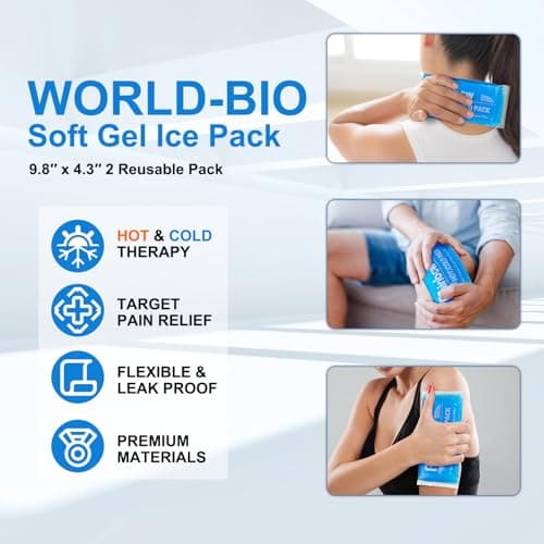 Soft Ice Packs Reusable Gel Pack 2, Hot and Cold Gel Ice Packs for Injuries, Headaches, Joint Pain Relief, Comfort Ice Pack Flexible Therapy on Neck, Ankle, Knee, Leg, Shoulder, Elbow, Wrist, Feet