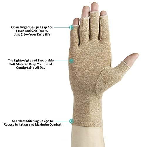 Cedcoe 2 Pairs Arthritis Gloves Fingerless Compression Gloves for Relieve Rheumatoid Arthritis, Osteoarthritis, Carpal Tunnel, Joint Pain for Women and Men to Daily Work (Coffee, Medium)