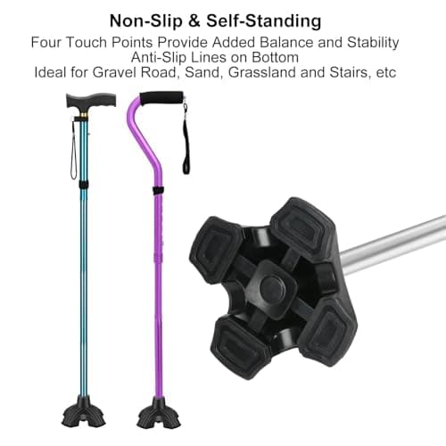 supregear Cane Tip 3/4 inch Heavy Duty - Self Standing Non-Slip Rubber Quad Base for Walking Cane - Stable 4 Prong Replacement Foot Pad for Walking Stick Offset Quad Pod or Tripod