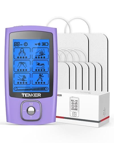 TENKER TENS Unit Muscle Stimulator, 24 Modes TENS EMS Machine for Shoulder, Sciatica, Back Pain Relief, Rechargeable Electronic Pulse Massager with 2"x2" and 2"x4" Electrode Pads