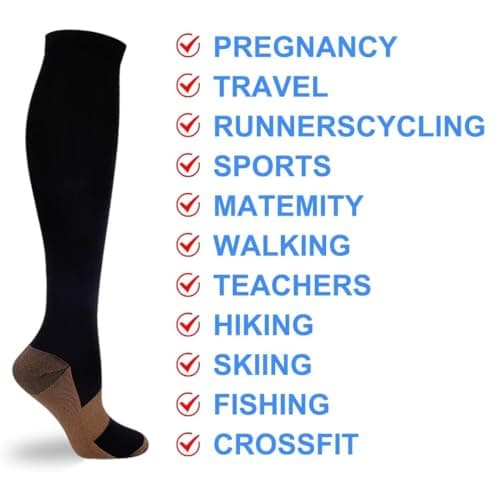 Double Couple 7 Pairs Copper Compression Socks for Men Women Knee High Stockings Support Socks for Sports