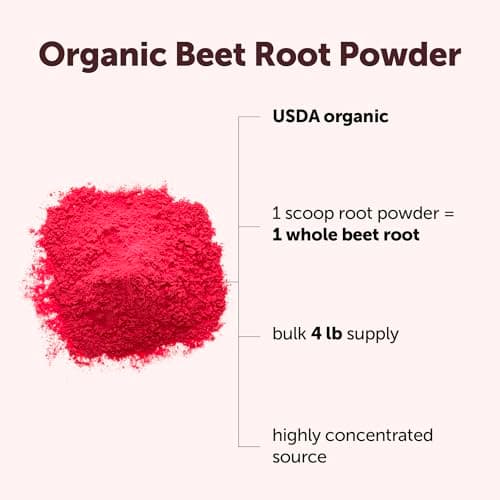 Micro Ingredients Organic Beet Root Powder, 4 Pounds | Cold Pressed, Water Soluble, High Concentrated Raw Beetroot Supplement | Natural Nitric Oxide Superfood Drink Mix | Non-GMO, Vegan Friendly