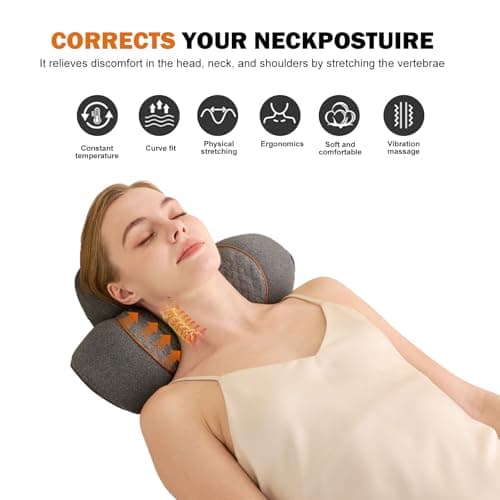 TUFPUZRLCT 3-in-1 Rechargeable Neck Massager Pillow with Heating & Traction, Deep Tissue Pain Relief, Shoulder & Neck Hump Corrector for Men Women, Gifts for Family and Friends