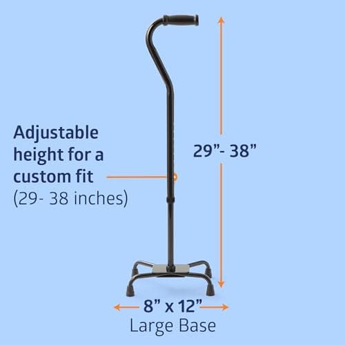 Medline Aluminum Quad Cane with Large Base for Balance, Knee Injuries, Leg Surgery Recovery & Mobility, Portable, Lightweight Walking Aid for Seniors & Adults