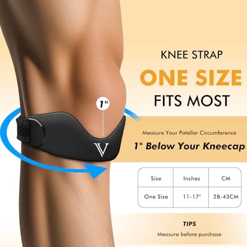 JHVW Patellar Tendon Support Strap 2-Pack, Knee Brace for Women Men, Adjustable Knee Patella Band Strap for Tendonitis, Running, Squats (Black)