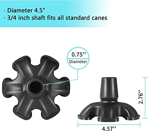 Cane Tip PANZHENG 3/4 inch 6 Support Cane Feet Self Standing Canes Tip, 6 Support Feets Base Replacement Walking Canes, Walking Sticks, Folding Canes Black