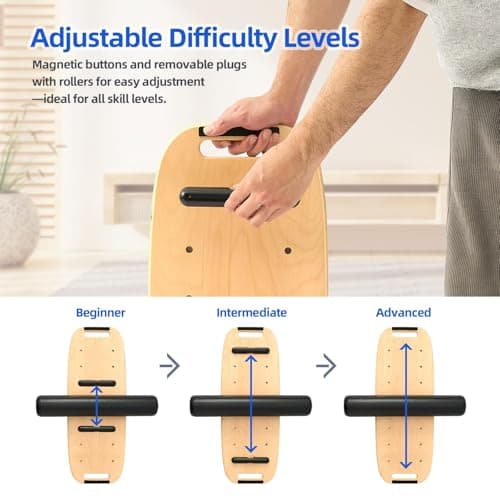 Balance Board for Adult with Adjustable Stoppers: 3 Modes Wobble Board with Roller Exercise Balancing Stability Trainer for Improve Balance Non Slip Surface (Black, with stand)