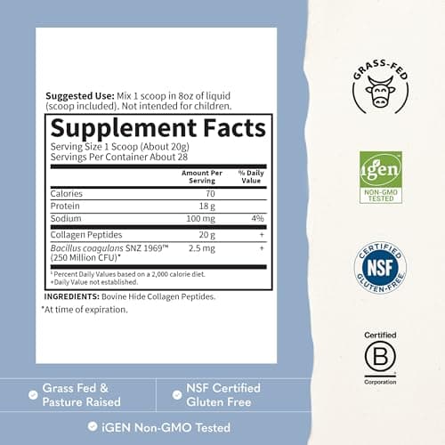 Garden of Life Grass Fed Collagen Peptides Powder Unflavored Collagen Powder for Hair Skin Nails Joints, Hydrolyzed Collagen Protein Supplements, Collagen for Women & Men, 28 Servings