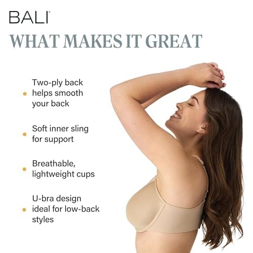 Bali Women's One Smooth U Ultra Light Illusion Neckline Underwire Bra, Nude,36C