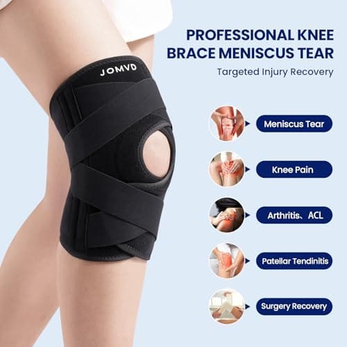 JOMVD Knee Brace for Knee Pain, Meniscus Tear, Adjustable Knee Support with Side Spring Stabilizers for ACL, MCL, Arthritis, Patella Stability, Knee Pain Relief, Injury Recovery, Women and Men, Medium