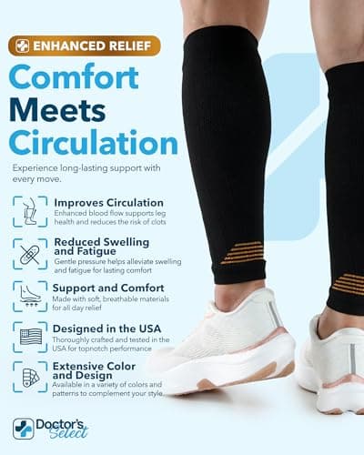 Doctor's Select 2 Pairs Copper Calf Compression Sleeve - Compression Calf Sleeves Men, Compression Sleeves for Men Leg, Shin Splint Compression Sleeve, Black with Copper