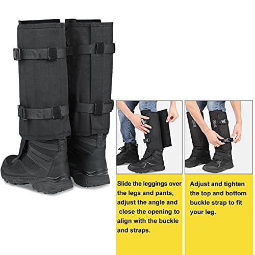 QOGIR Snake Gaiters for Hunting: Durable Snake Guards, Snake Gaiter Leggings for Men & Women, Snake Bite Protection for Lower Legs, Snake Proof Gaiters with Adjustable Size(Black)