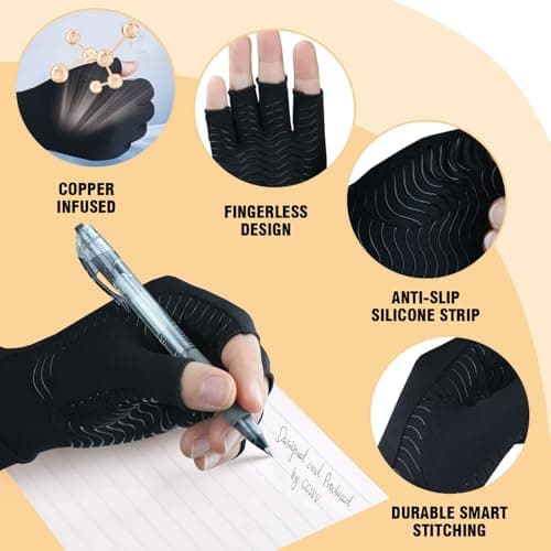 SHIFANQI 2 Pairs Copper Arthritis Gloves for Carpal Tunnel Pain Relief, Compression Gloves to Alleviate Hand Pain,Swelling,Fingerless Typing Gloves for Rheumatoid,Tendonitis for Women&Men (Medium)