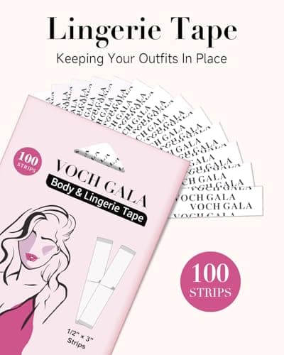 VOCH GALA Double Sided Tape for Clothes & Body (100 Strips) – All‑Day Hold Lingerie Tape for Bridal & Wedding Dresses | Hypoallergenic Body Tape for Sensitive Skin |Medical‑Grade Adhesive, Low Residue