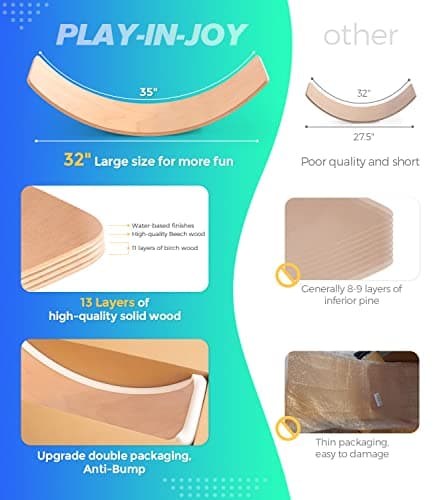 PLAY-IN-JOY Natural Wood Balance Board for Kids | Montessori Wobble Board for Toddlers & Children Ages 3-8, Open-Ended Waldorf Learning Toy for Indoor Play, Core Balance Trainer, Birthday & Christmas Gift 2026