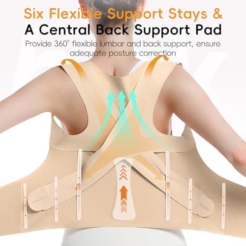 babaka Posture Corrector for Women, Invisible Lightweight Adjustable Back Brace for Upper and Lower Back Pain Relief, Hunchback, Hump, Scoliosis, Thoracic, Spine Corrector Under Clothes (Beige, Medium, Waist: 29''-35'')