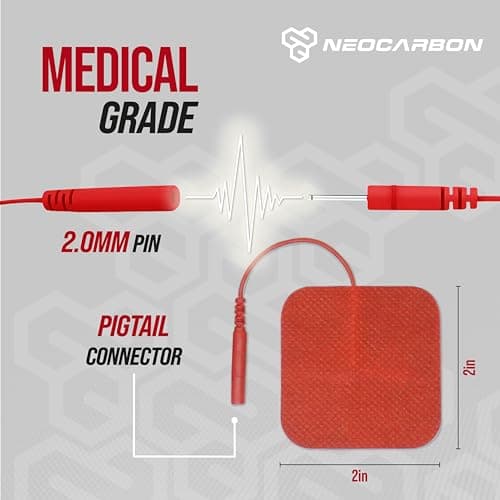 NEOCARBON Reusable Electrode Pads for TENS Pro EMS Unit, Premium Replacement Square Pads with Plastic Holder, Set of 10 Pairs, Red