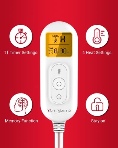 Comfytemp 12V/24V Car Electric Blanket for Back, 4 Heat Settings, 11Auto-Off, Portable Mini Travel Blanket for Neck, Shoulders, Hip, Waist, Truck, SUV, 12" x 24" Washable for Drivers Women Men Winter