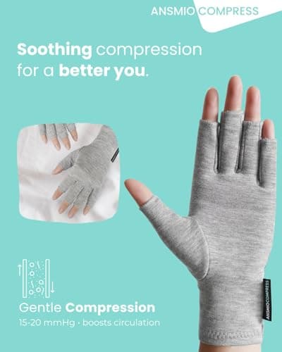 ANSMIO Rayon Derived from Bamboo Compression Gloves – Fingerless Arthritis & Carpal Tunnel Support, Lightweight Moisture-Wicking, Gentle Relief for Men & Women, Size M