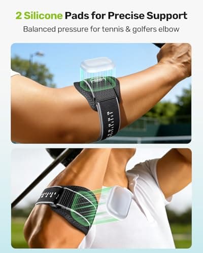 Rakiie Upgraded Tennis Elbow Brace for Men Women with 2 Silicone Pads, Adjustable Golfers & Tennis Elbow Strap for Tendonitis Pain Relief, Support for Sports, Fits Forearm 7.1''-14', Gray