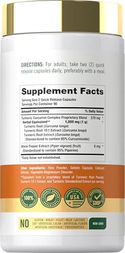 Carlyle Turmeric Curcumin with Black Pepper | 180 Capsules | Turmeric Complex Supplement | Non-GMO, Gluten Free