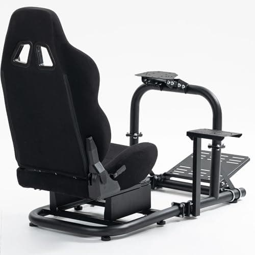 Hottoby Racing Simulator Cockpit with Black Seat Fit for Logitech G25 G29 G920 G923,for Thrustmaster T300RS,for Fanatec, Stability Upgrade Adjustable Wheel Stand, No Wheel Pedal Handbrake