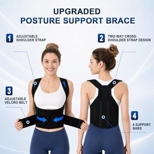 BEVSHP Back Brace Posture Corrector for Women and Men Upper Back Support for Neck, Shoulder & Back Pain Relief, and Better Scoliosis Hunchback Support, Comfortable Adjustable Spine Support for Office, Work and Home（Black/Medium)