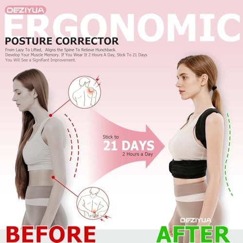 DEZIYUA Posture Corrector Back Brace for Women and Men, Shoulder Straightener, Adjustable Back Support Brace, Back Pain Relief – Slouching, Scoliosis, Hunchback, Hump, Thoracic, Spine Alignment – with Adjustable Shoulder Straps, Posture Support. Posture Corrector Back Brace - M (Underbust 28''-34'')