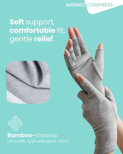 ANSMIO Rayon Derived from Bamboo Compression Gloves – Fingerless Arthritis & Carpal Tunnel Support, Lightweight Moisture-Wicking, Gentle Relief for Men & Women, Size M