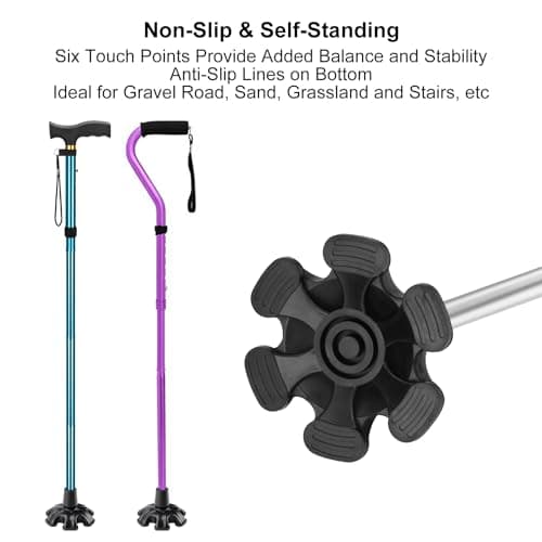 supregear Cane Tip 3/4" - Self Standing Heavy Duty Rubber Replacement for Walking Cane - Stable Six Point Non-Slip Feets Base - 6 Leg Black Attachment Foot Pad for Folding and Walking Stick