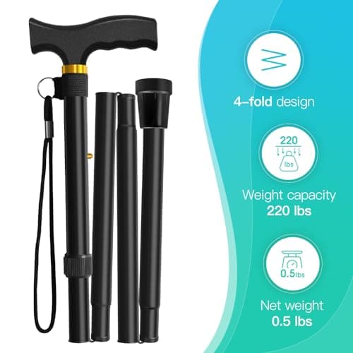 Folding Cane, Walking Poles with Adjustable Height, Canes for Men, Women and for The Elderly, Aids for People WithLlimited Mobility(Black)