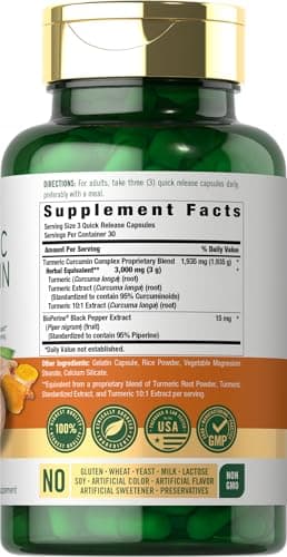 Carlyle Turmeric Curcumin with Black Pepper | 90 Powder Capsules | Complex Supplement with Bioperine | Non-GMO, Gluten Free