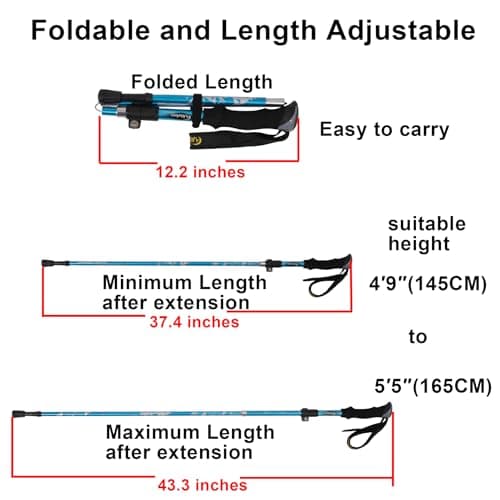 A ALAFEN Lightweight Collapsible Trekking Pole - 7075 Aluminum Adjustable Walking Stick for Hiking & Travel, Foldable Quick-Lock Design, Single Pole for Adults & Seniors, Fits 4'9" - 5'5", Light Blue