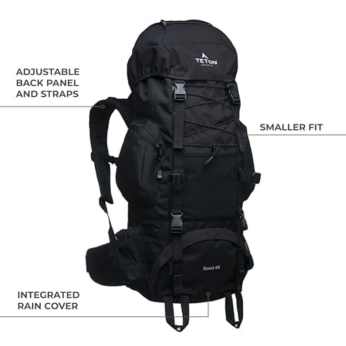 Teton 55L Scout Internal Frame Backpack for Hiking, Camping, Backpacking, Travel, Rain Cover Included, Olive